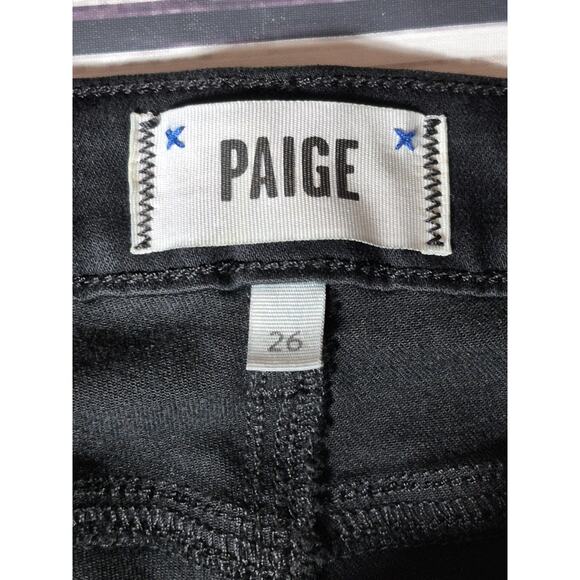 PAIGE Skyline Bootcut Black Jeans Mid Rise Stretch Denim Frayed Hem Size 26 - Picture 8 of 14